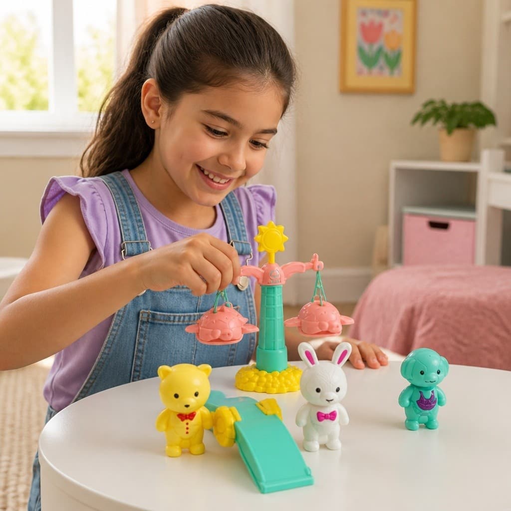 Mini Parque 9 Peças Diversão Infantil Carrossel Giratório Animais Brinquedo Brinquedo Presente
