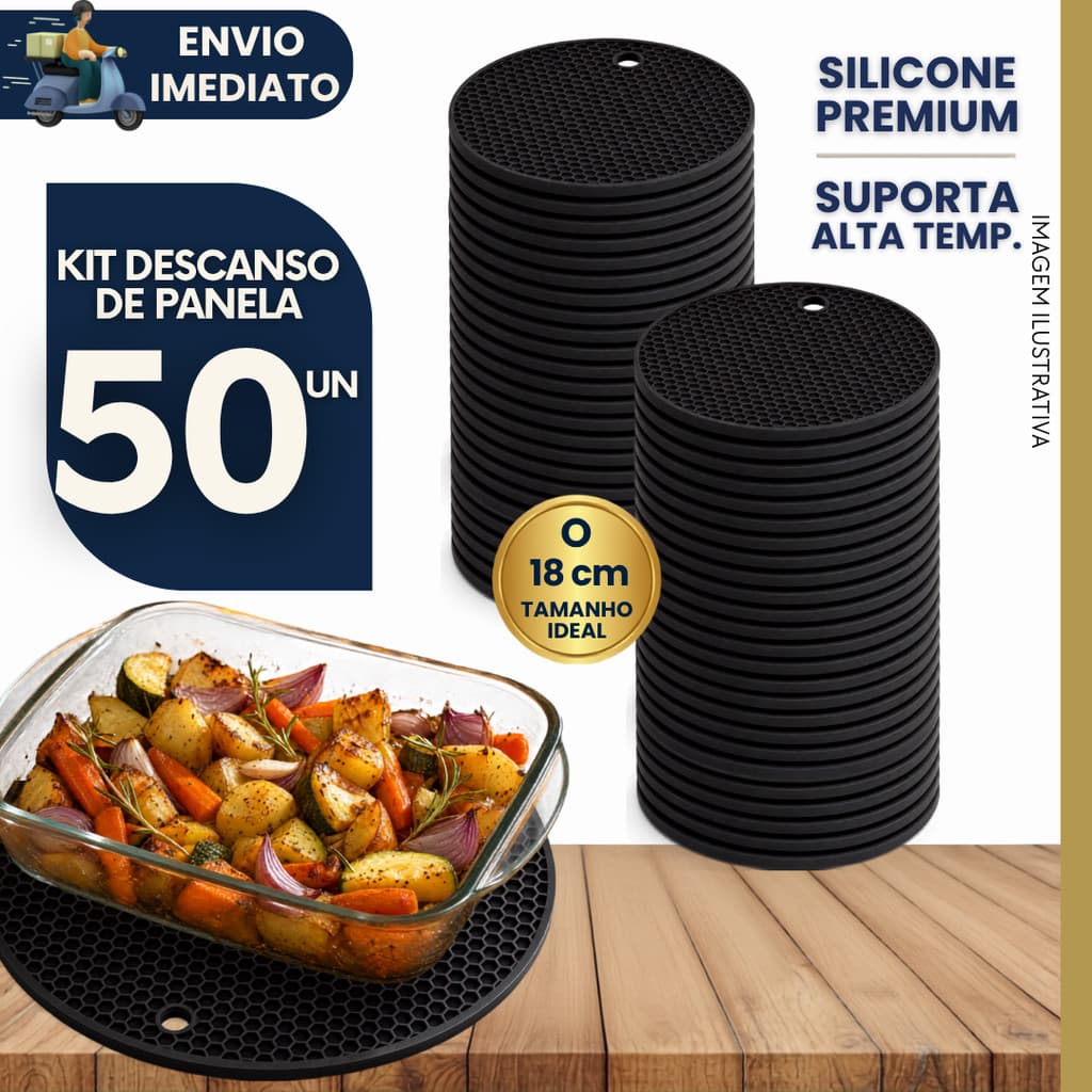 Kit 50 Descanso de Panela Silicone Antiderrapante Resistente Calor Protetor De Mesa Cozinha