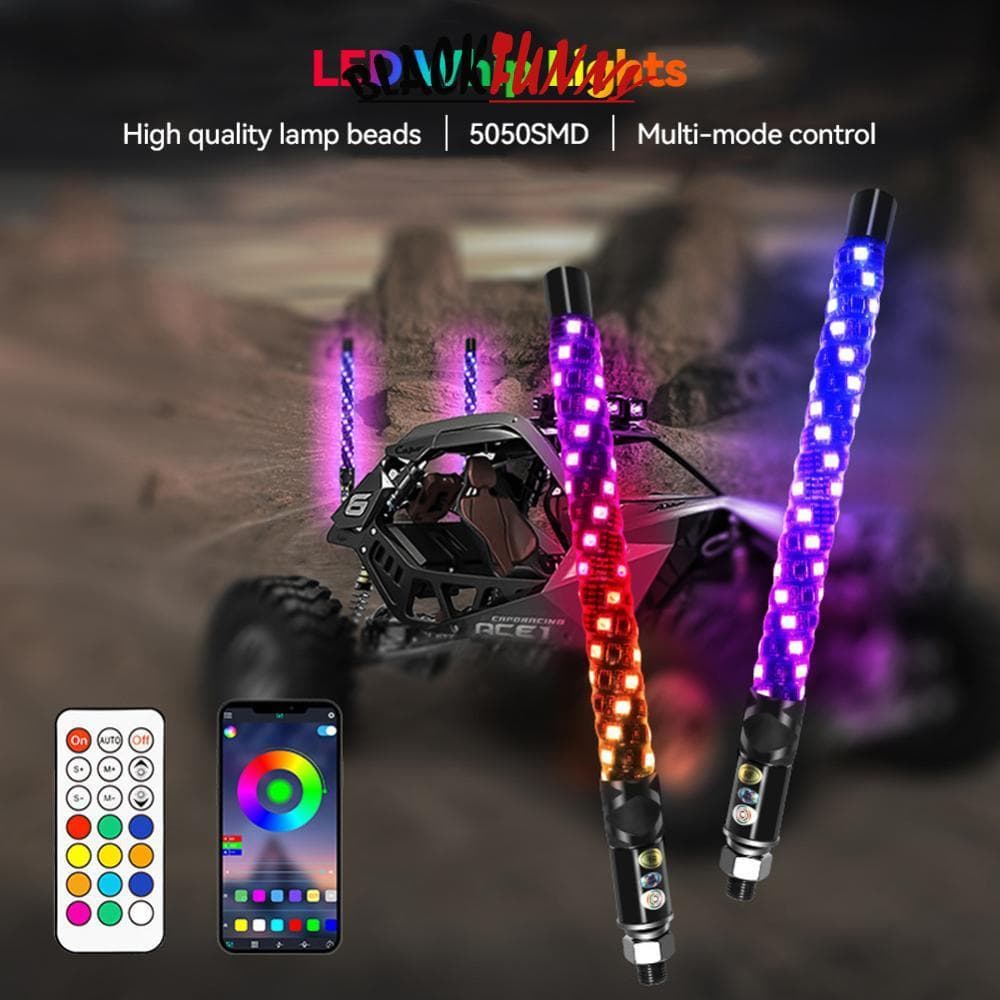 BLACKFUNNY 30cm/1ft Motocicleta Controle Remoto LED Chicote Luzes Colorido Mastro Antena Chicotes Para UTV ATV Fora De E