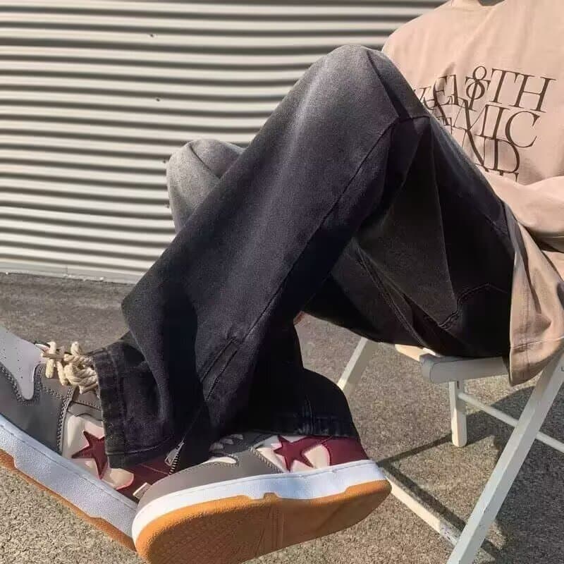 Calças de brim amarelo lama cor calças verão estilo fino cru calças retas na moda estilo rua americano calças casuais