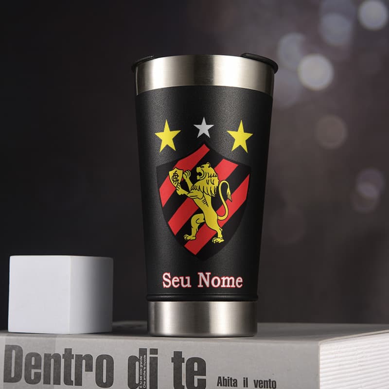 Copo térmico tumbler personalizado sport recife 473ml aço inoxidável com abridor de garrafas embutido e tampa