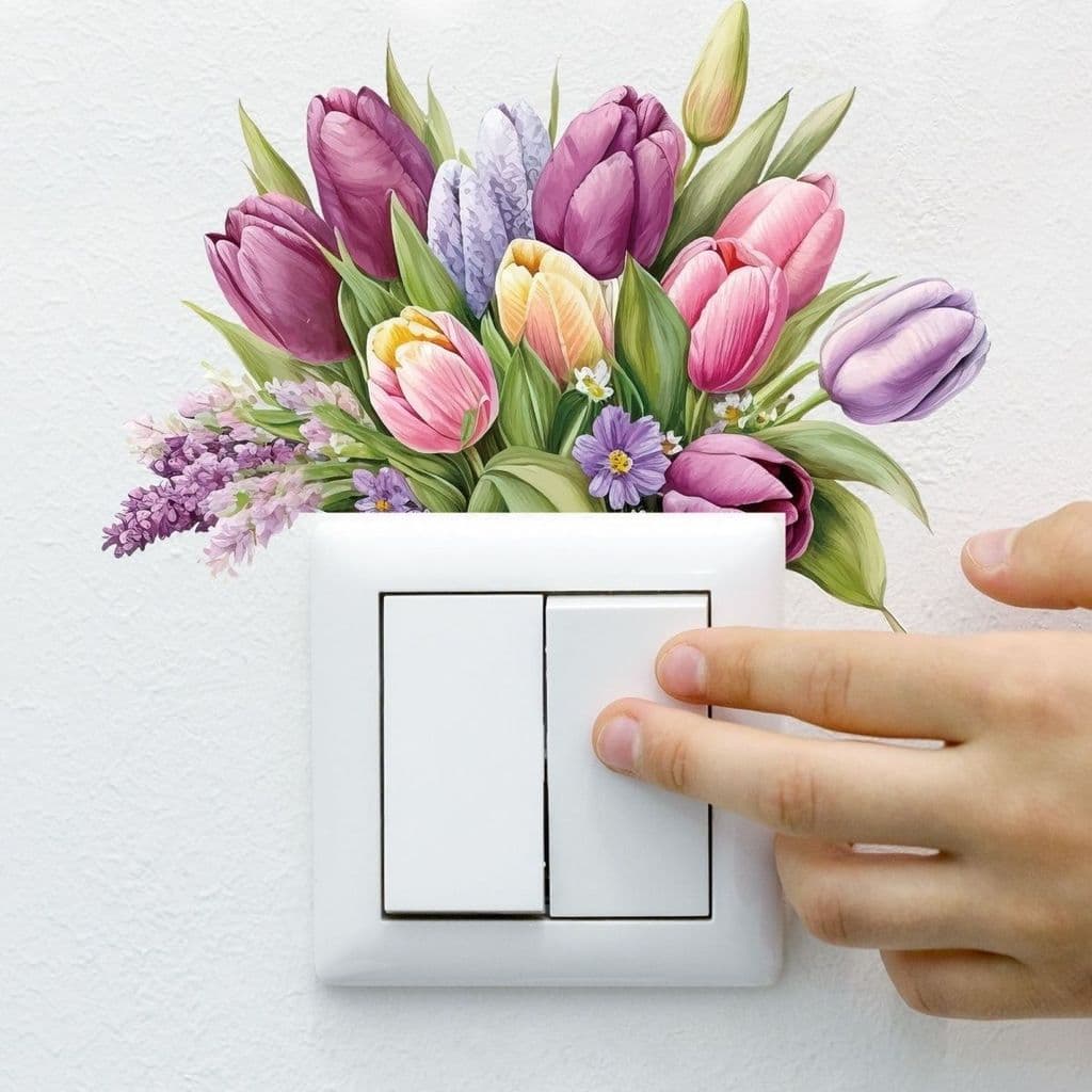 Pintado planta verde tulipa flor quarto sala de estar interruptor adesivos decoração para casa adesivos interruptor Univ
