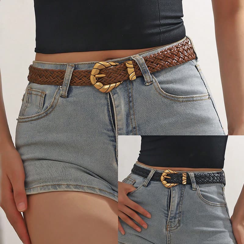 Bronze esculpido Retro trançado cinto feminino Jeans com Hanfu antigo decorativo cinto de couro estilo estreito All-Matc