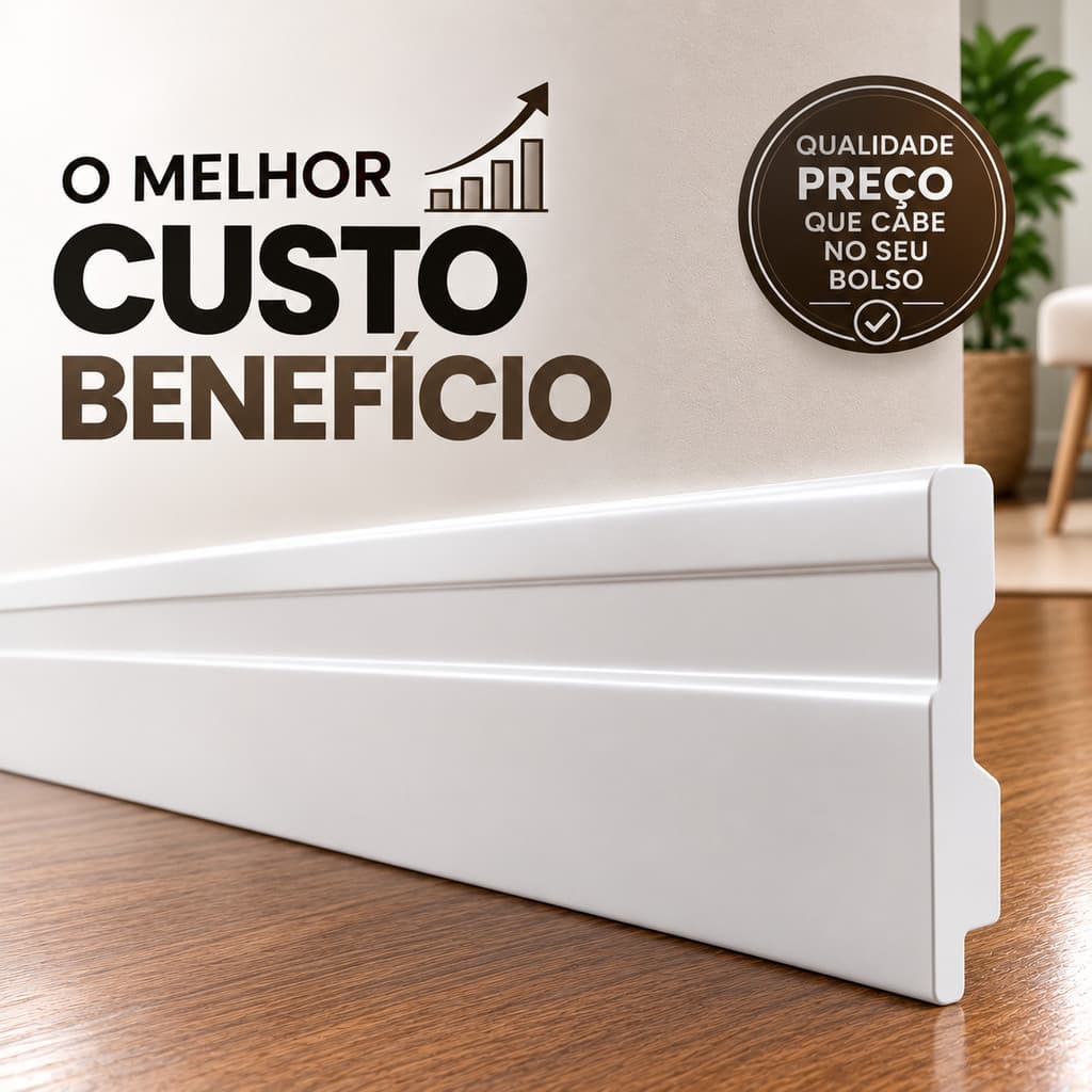 Rodapé Poliestireno 7cm Branco Frisado Kit com 2 Barras de 1 Metro Para Acabamento de Piso