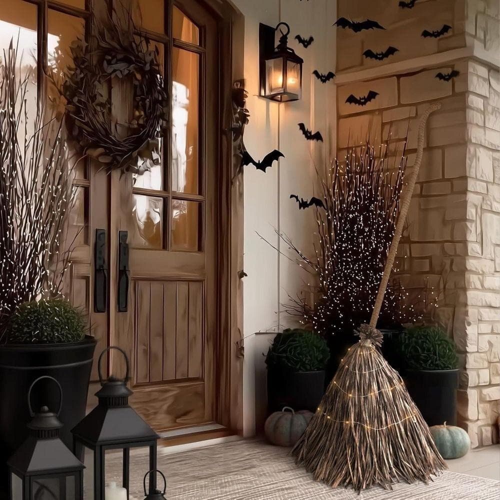 Vassoura Flutuante , Móvel Com Corda De LED De Bruxa Iluminada Para Halloween , Rotação Elétrica