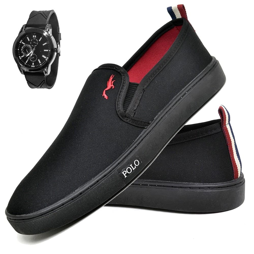 Sapatênis Masculino Casual Slip On Calce Fácil com Relógio Analógico