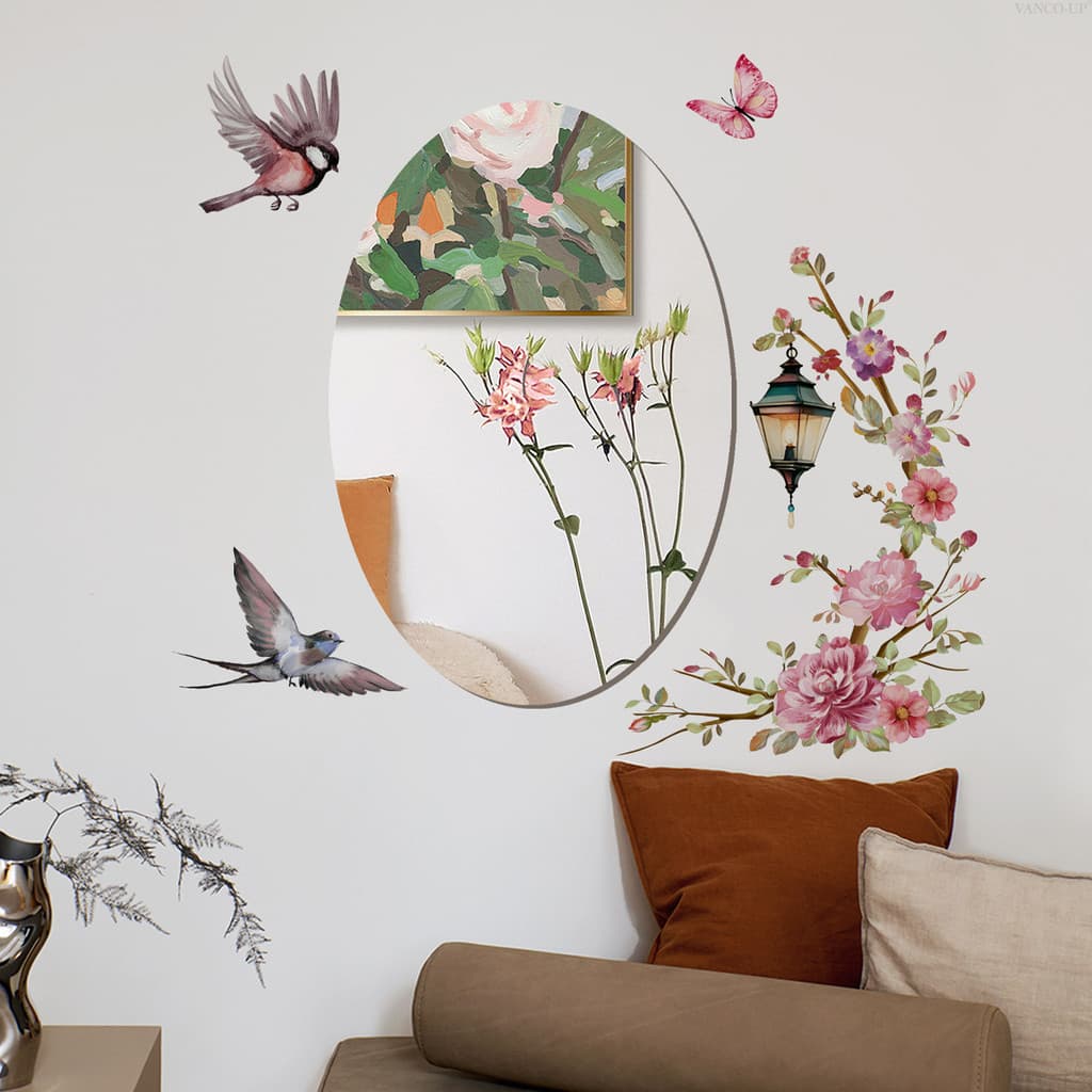 Adesivos de parede azul aquarela flor borboleta espelho adesivos sala estar quarto decoração para casa adesivos de pared