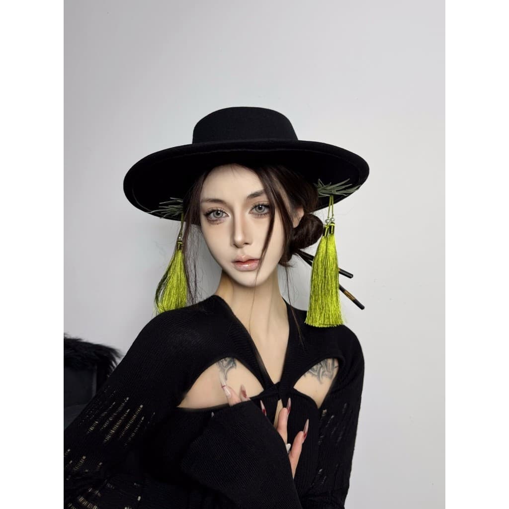 Novo estilo chinês estilo chinês bordado borla pingente imitação de lã chapéu superior feminino foto passarela estilo gó