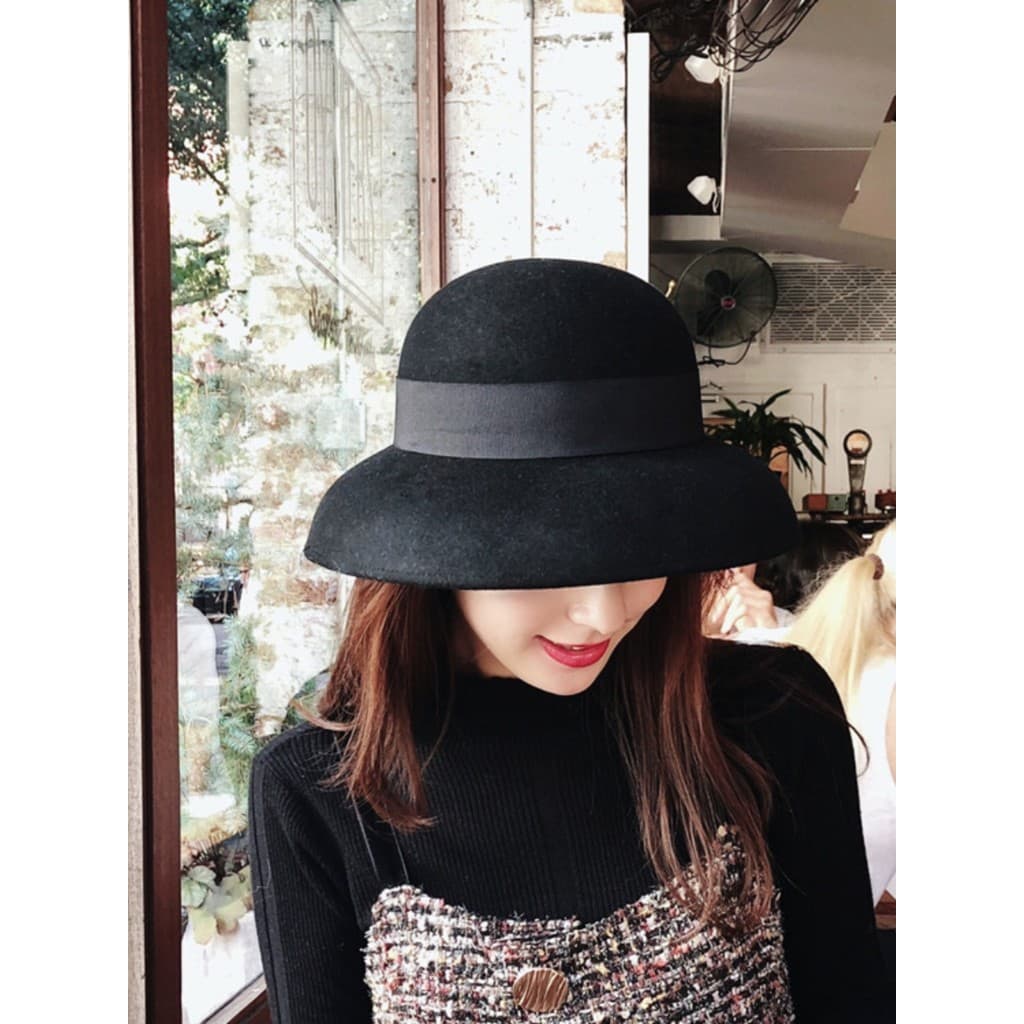 Francês Retro Hepburn estilo lã sino chapéu feminino outono inverno cúpula abajur chapéu bacia chapéu superior balde cha