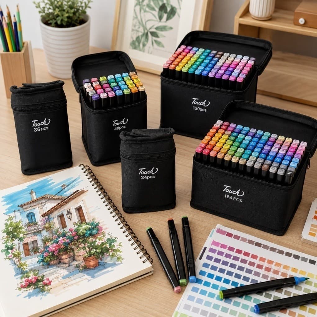 Kit Canetas Marcadoras Dupla Ponta 24/36/48/120/168 Cores | Canetinhas Artística para Desenho e Pintura | Estojo Incluso