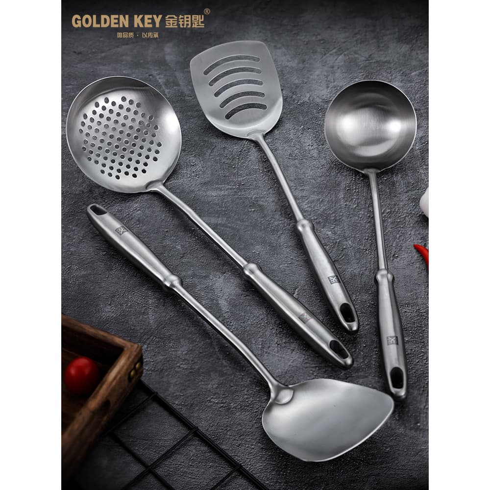 Espátula de aço inoxidável 304, chave dourada, conjunto de utensílios de cozinha, espátula, colher de sopa doméstica, co