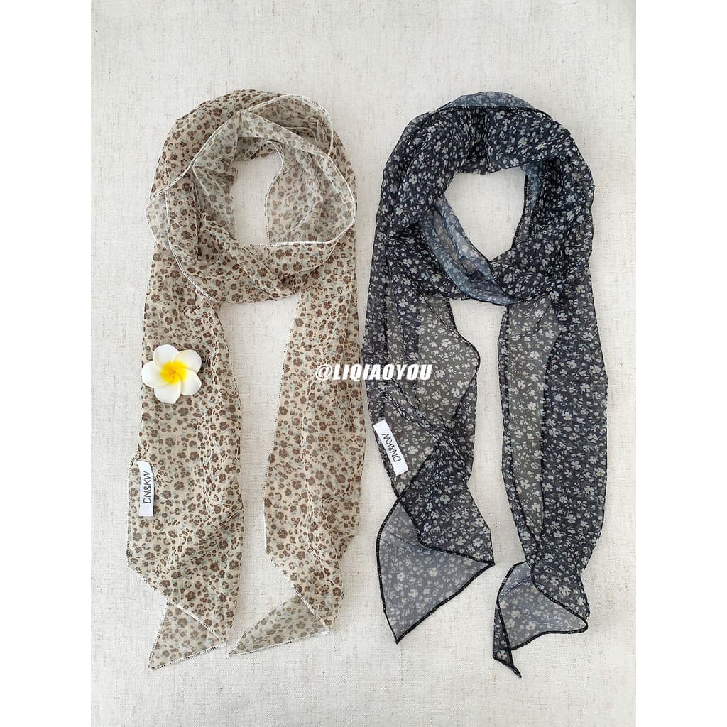 SEYO Retro pequeno Floral longo listrado lenço de seda feminino verão leve respirável multifuncional decorativo pescoço