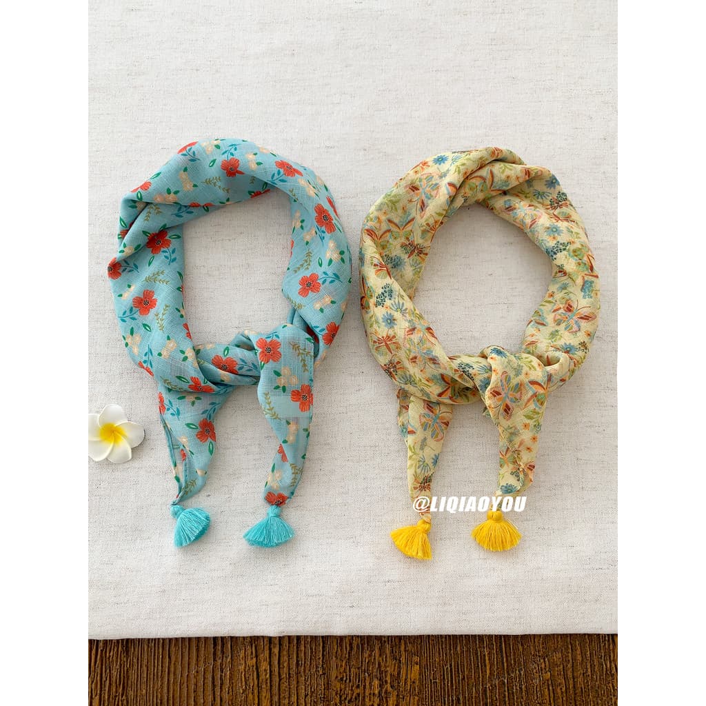 SEYO estilo Pastoral francês Floral borla pequeno lenço quadrado feminino primavera verão multifuncional decorativo pesc