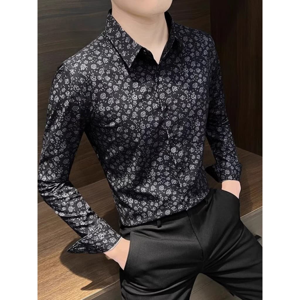 Primavera outono novo estilo High-End camisa floral masculina britânica Casual topo bonito na moda camisa floral de mang