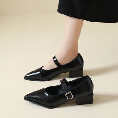 2 cores tamanho grande 35-44 sapatos femininos estilo francês dedo do pé apontado salto grosso sapatos Mary Jane tempera