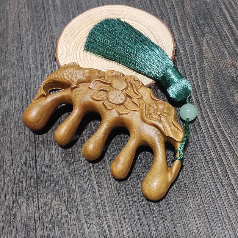 Pente de massagem para cabeça de dente grande e larga, cabeça redonda, pente meridiano, sândalo verde Natural, pente de