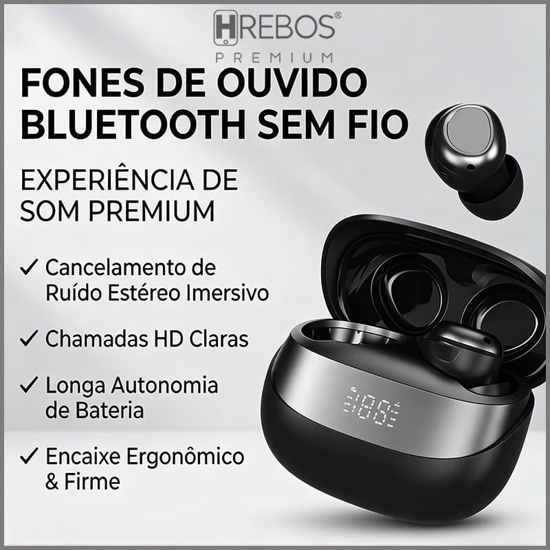 Hrebos  EB-310 GlintPods Earbuds Sem Fio Bluetooth Tws Som Premium Bass Microfone Hd Compatível com Android iPhone