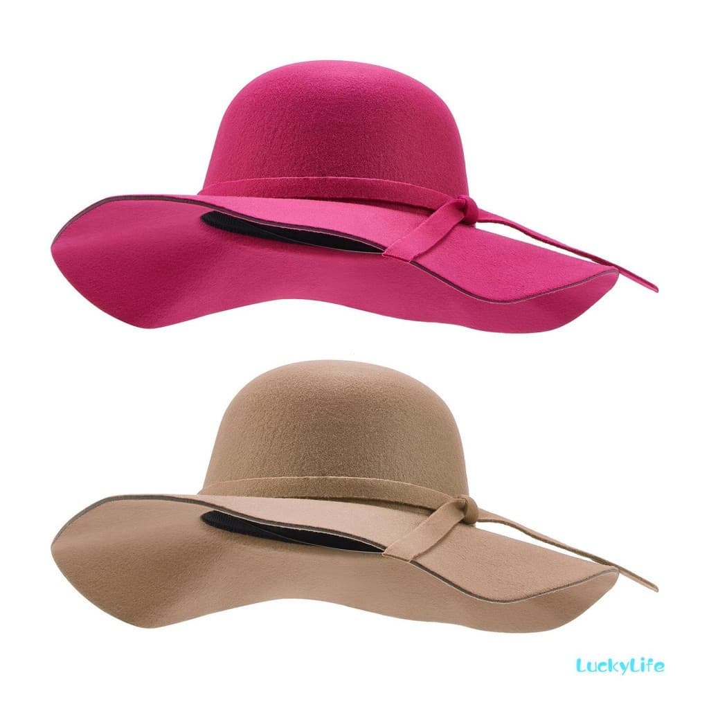 Feminino Aba Larga Cúpula Chapéu Dobrável Retro Floppy Fedora Casual Feltro Bowler Boné De Sol