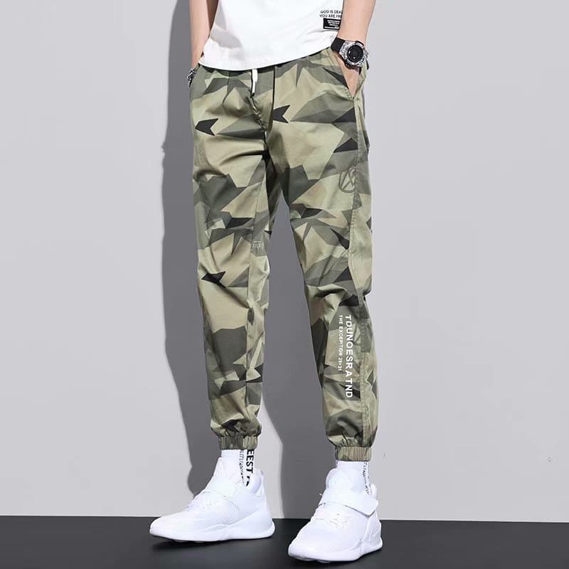 Camuflagem macacão de seda gelo masculino verão fino esportes tornozelo comprimento calças na moda primavera outono esti