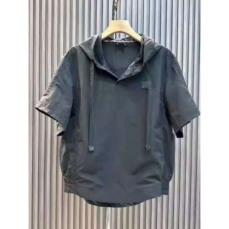 Japonês simples cor sólida com capuz All-Match manga curta camiseta masculina verão casal Street Wear ins Casual