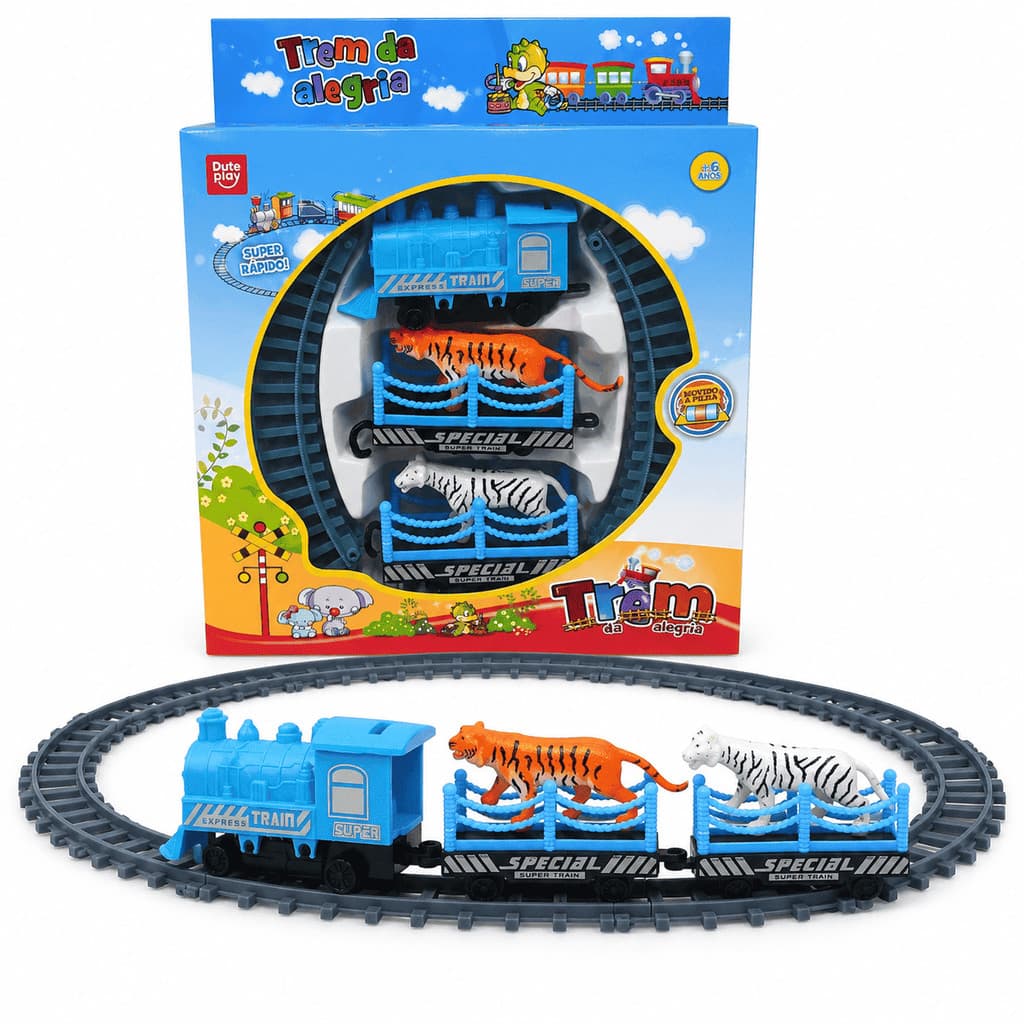 Brinquedo Trem do circo com trilhos e animais para diversão