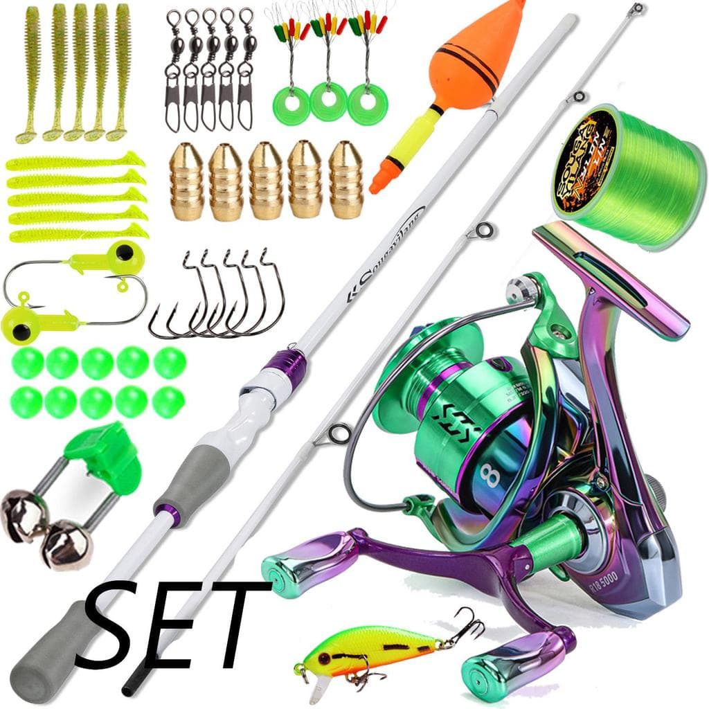 Kit de Pescaria Sougayilang Vara de pesca 1.80m 2 seções + Carretilha de pesca 7.2:1 + Linha de pesca + Isca de pesca