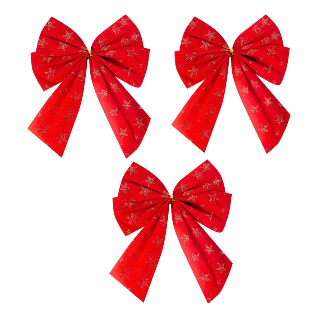 Kit C/3 Laços Vermelho Para Árvore De Natal Enfeite Grande