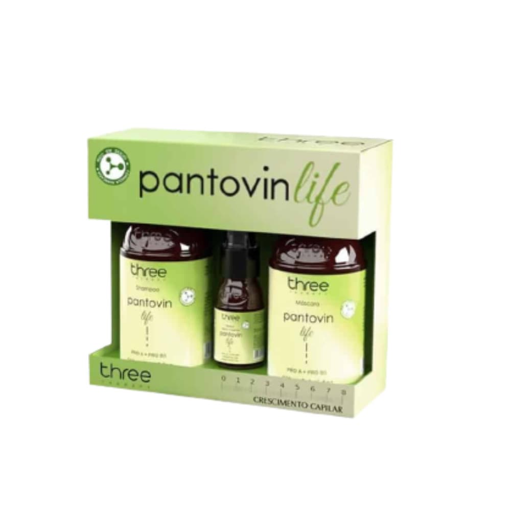 Kit Pantovin Life Máscara 250ml + Shampoo 250ml + Tônico Pantovin 60ml Three Therapy