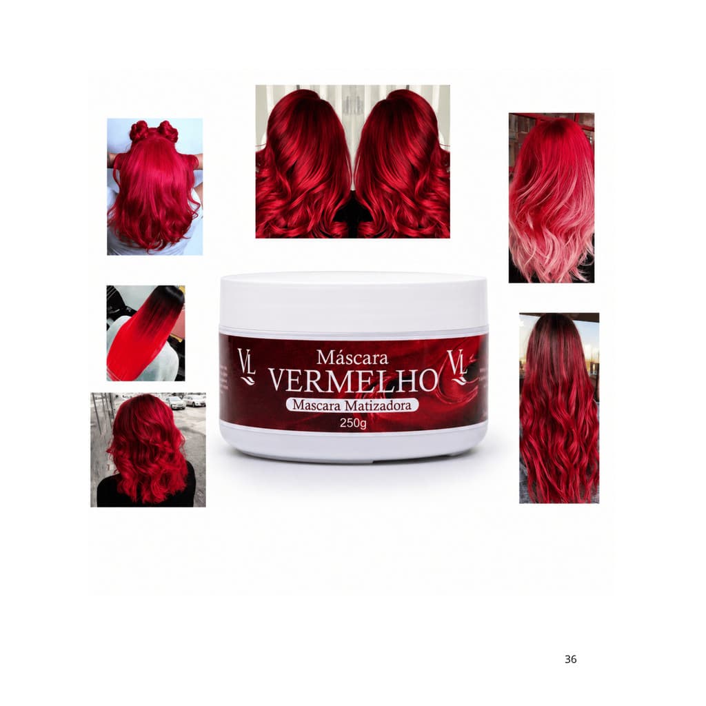 Máscara Matizadora Concentrada Vermelho Intenso 250g VL Cosméticos - Brilho e Hidratação Profunda