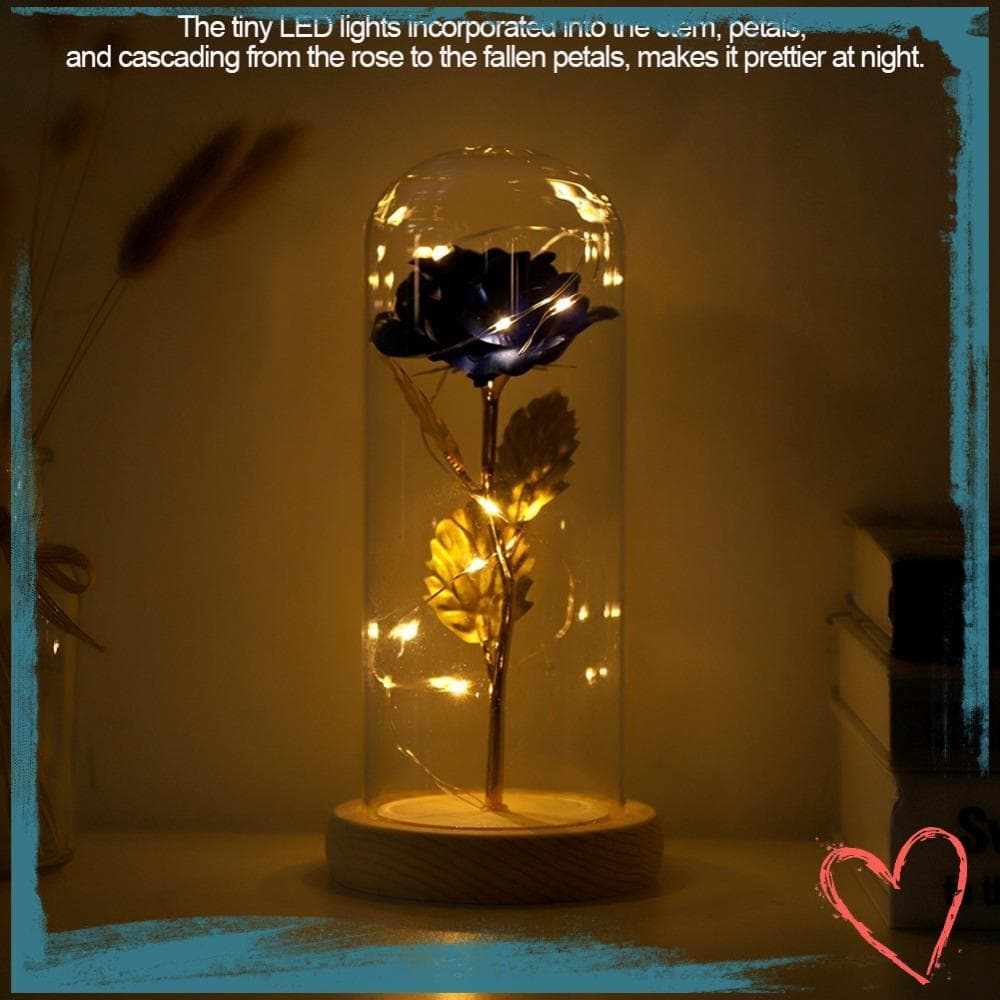 MIHAN Flor Rosa Preservada , Tampa De Vidro Luz LED , Flores Artificiais Do Dia Dos Namorados