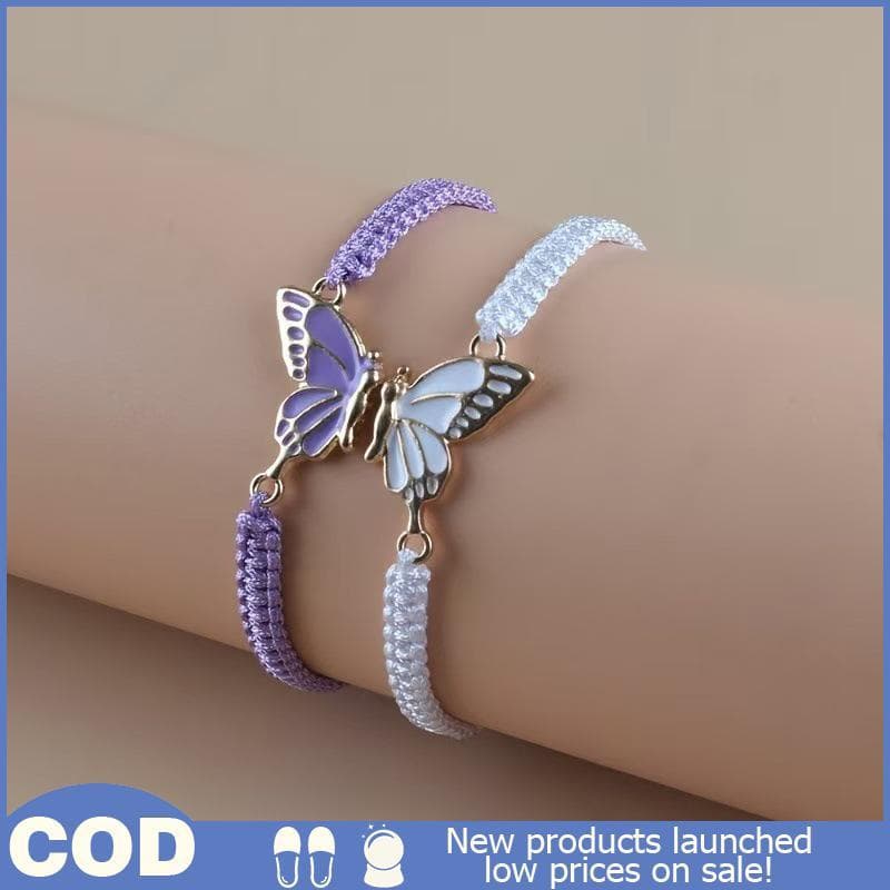 Quente > 2 Pçs Simples Borboleta Mão Tecido Casal Pulseira Para Mulheres Homens Moda Versátil Presentes