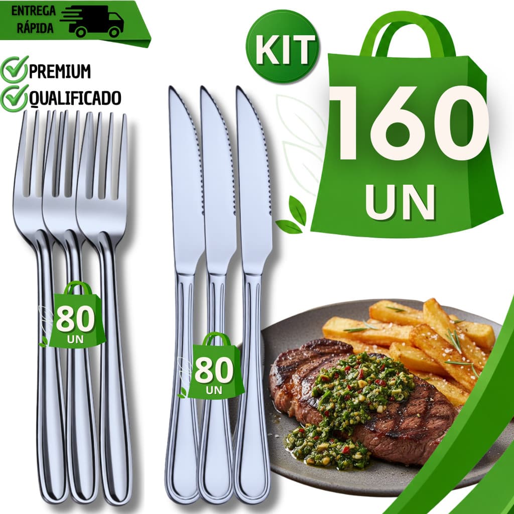 Kit Garfo E Faca Em Aço Inox Faqueiro Para Bar Restaurante Buffet Festas Casa Mesa Posta