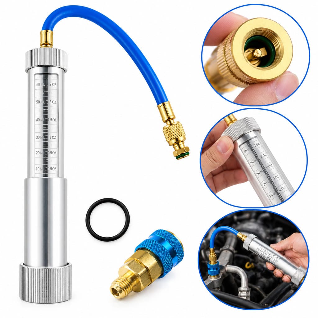 Injetor Óleo 60ml c/ Válvula Antirretorno p/ Ar Condicionado - 1/4 SAE QC12L p/ R134a