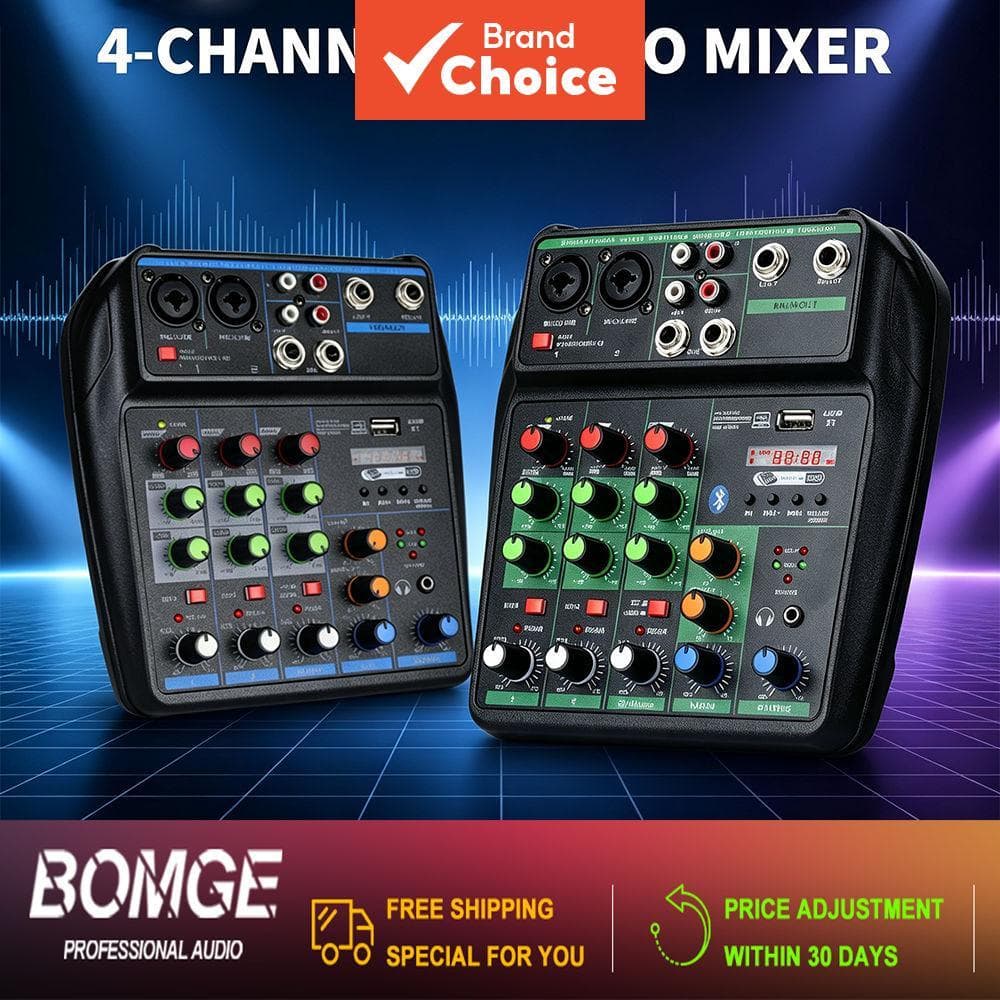 Mesa de Som Console Mixer de 4 Canais Bluetooth USB 48V Phantom Power Monitor Sistema de Karaokê Profissional Mesa de