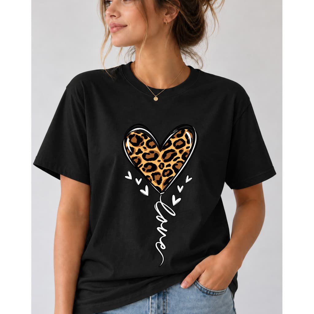 Camiseta Feminina Coração Oncinha Azul Royal – Estilo Fashion, Delicado e Moderno