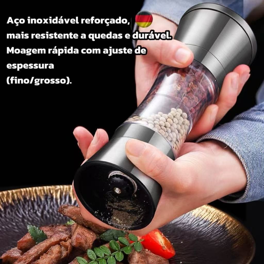 Moedor de Pimenta em Aço Inoxidável 304 Duas Cabeças - Ajustável, Multifuncional para Cozinha, Moagem Fina