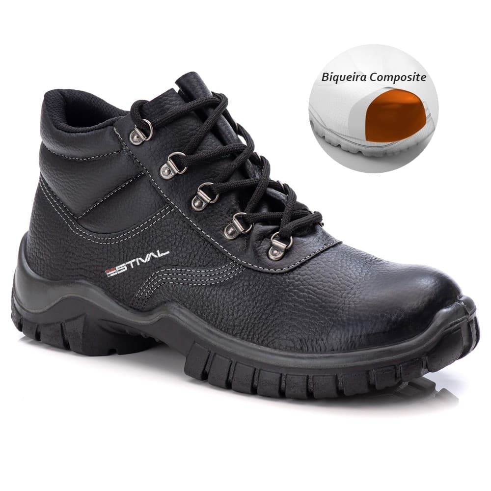 Bota de Segurança em Couro Preto Estival - Brinde Palmilha PU - Composite CA 42553