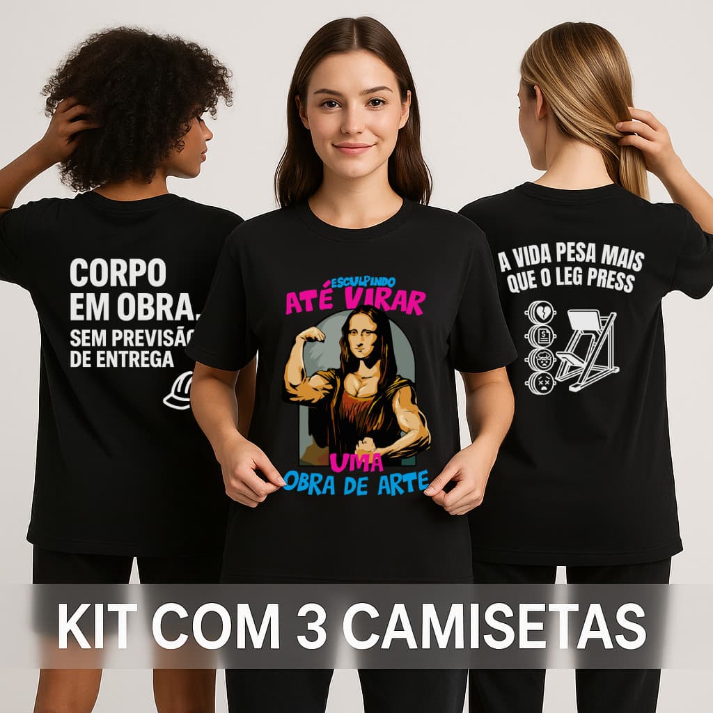 Kit 3 Camisetas de Academia Feminina Caimento Largo 100% Algodão