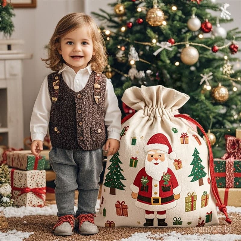 Grande Bolsa de Lona com Cordão para o Natal, Pode Acomodar Grandes Presentes