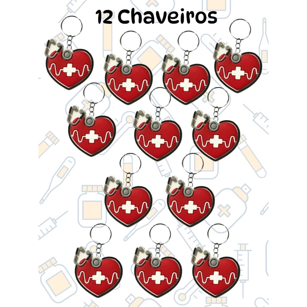 12 ou 24 Chaveiros enfermagem enfermeiro enfermeira chaveiro estetoscópio coração