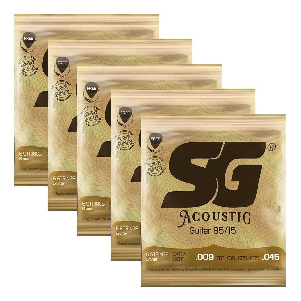 Kit 5 Encordoamentos Violao Aco Sg Bronze 009