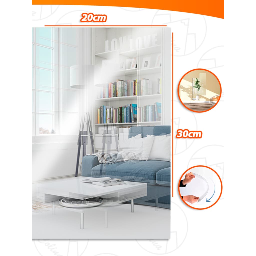 Espelho Placa 30x20cm Com Adesivo Auto Colante Acrílico Boa Nitidez Retangular Decorativo Quarto Sala Banheiro