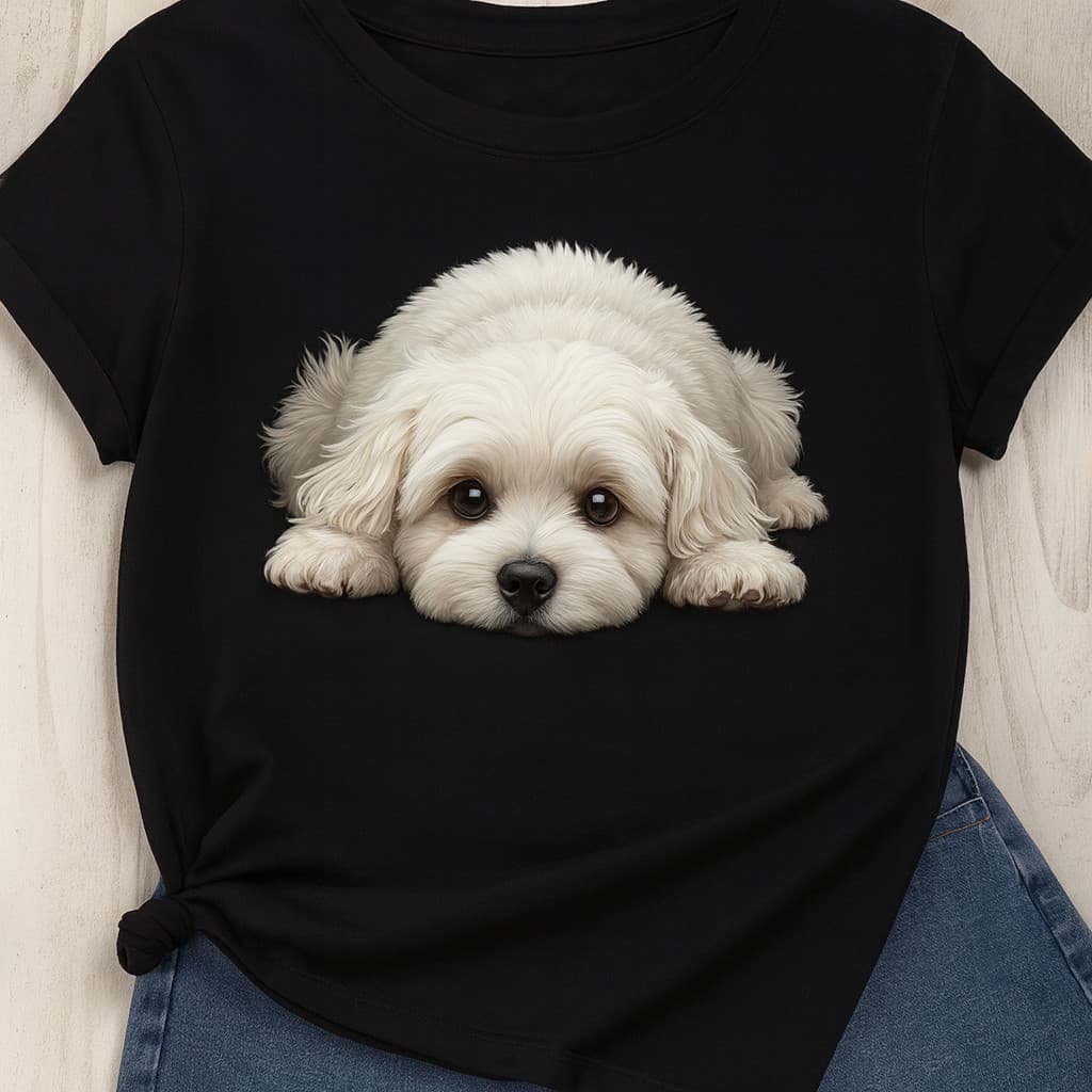 Camiseta T-Shirt Feminina Estampa de Cachorro Fofinho maltes100% Algodão Malha Premium