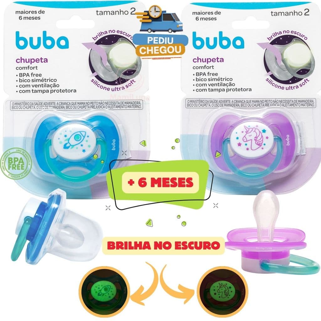 Chupeta p bebe Comfort Bico Silicone Tamanho 02  - BUBA Soft