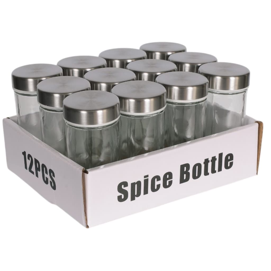 Kit Porta Temperos com 12 Potes vidro tampa Inox 80ml