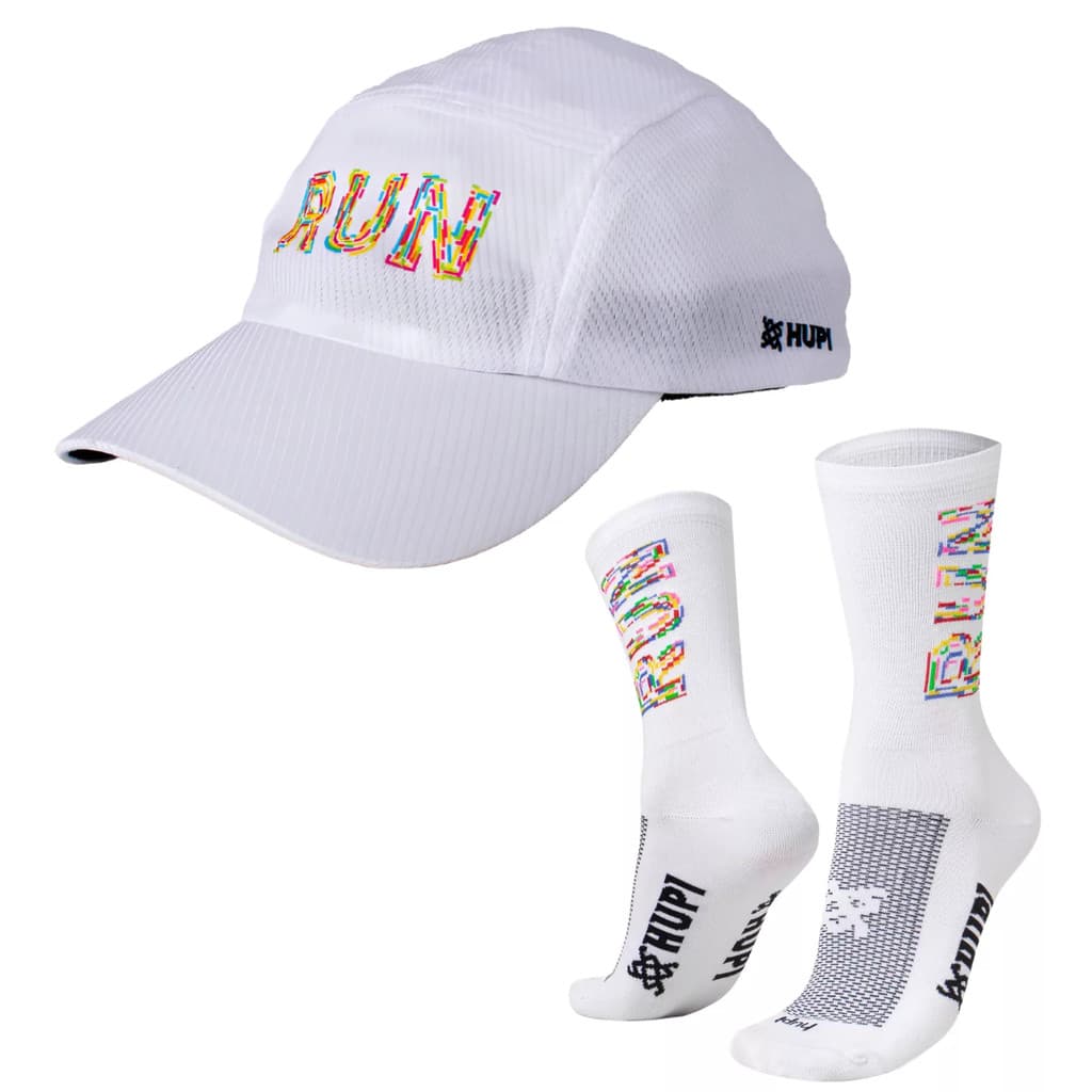 Kit Boné + Meia Para Corrida Hupi Running Run Caminhada Branco
