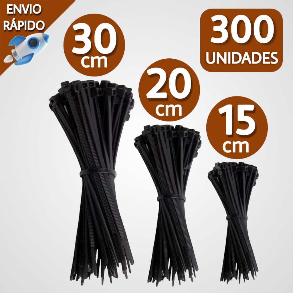 Kit 300 Abraçadeira de Nylon Enforca Gato Braçadeira Cintas Plásticas  15cm - 20cm - 30cm - Preta | Branca
