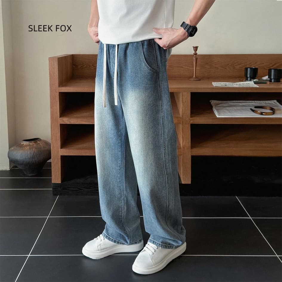 2026 primavera verão americano High Street Retro azul Jeans masculino na moda solto Casual All-Match calças retas estilo