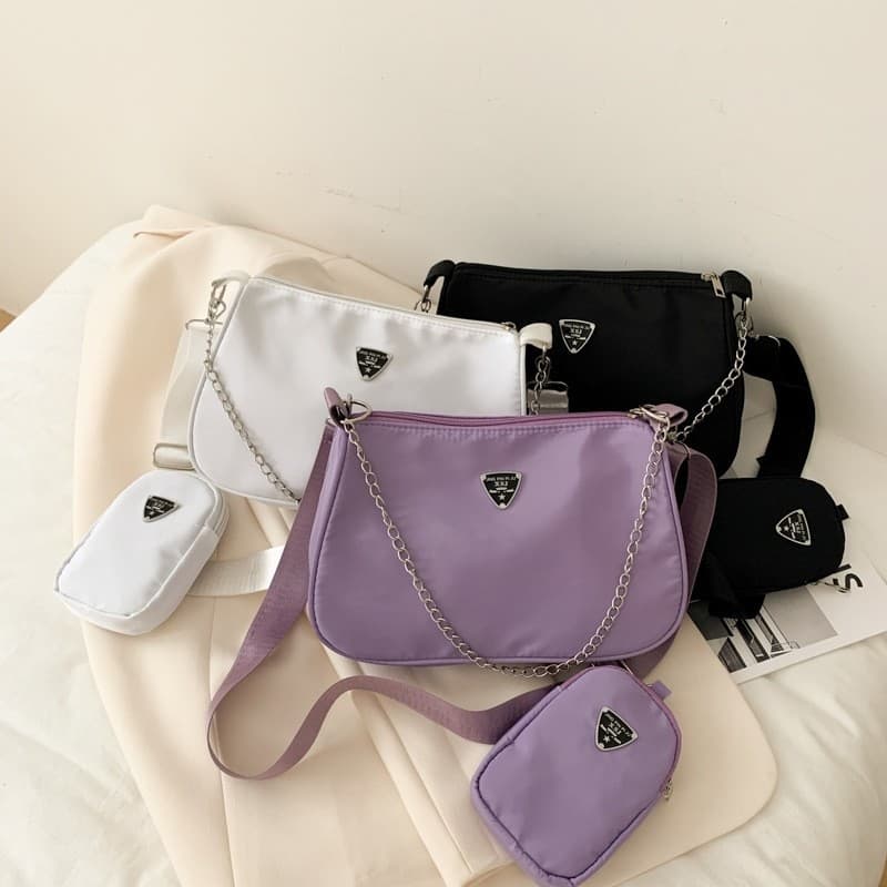 Bolsa Feminina Transversal Nylon Premium com Necessaire e Corrente – Moda Casual 2025