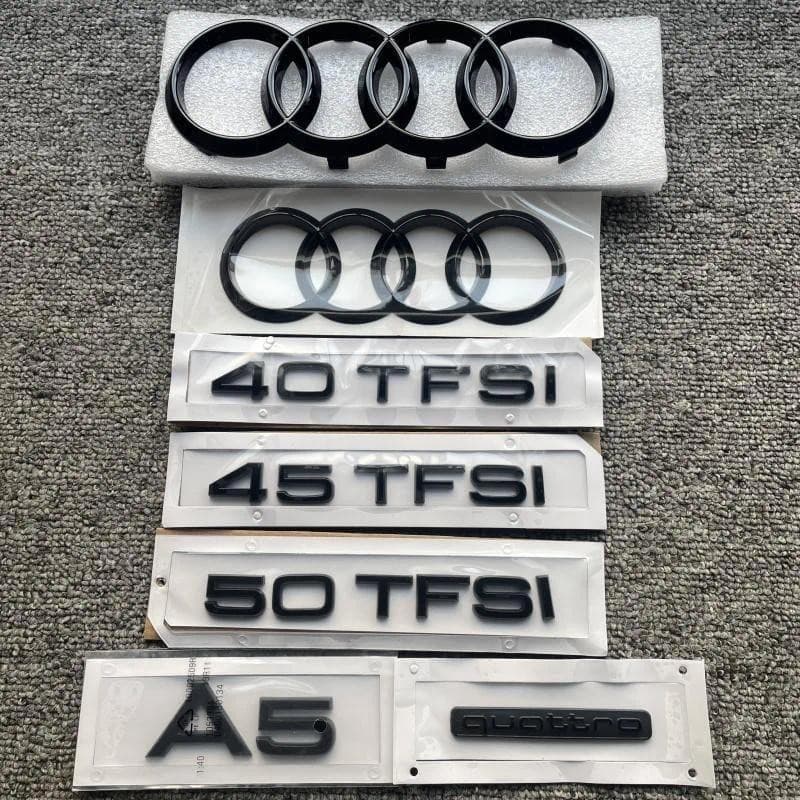 AUDI A5 4 Anel Logotipo ABS Preto Capô Do Carro Dianteiro Grill Tronco Traseiro Emblema Adesivo A5 Mark Quarrto 35TFSI 4